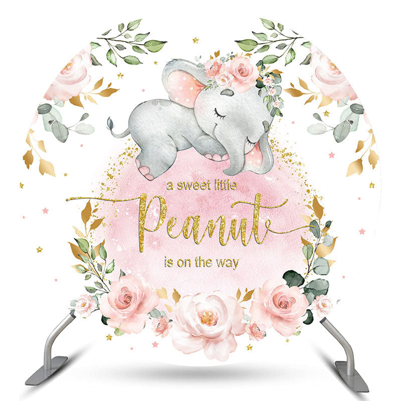 Lofaris Pink Elephant Flowers Cute Round Baby Shower Backdrop