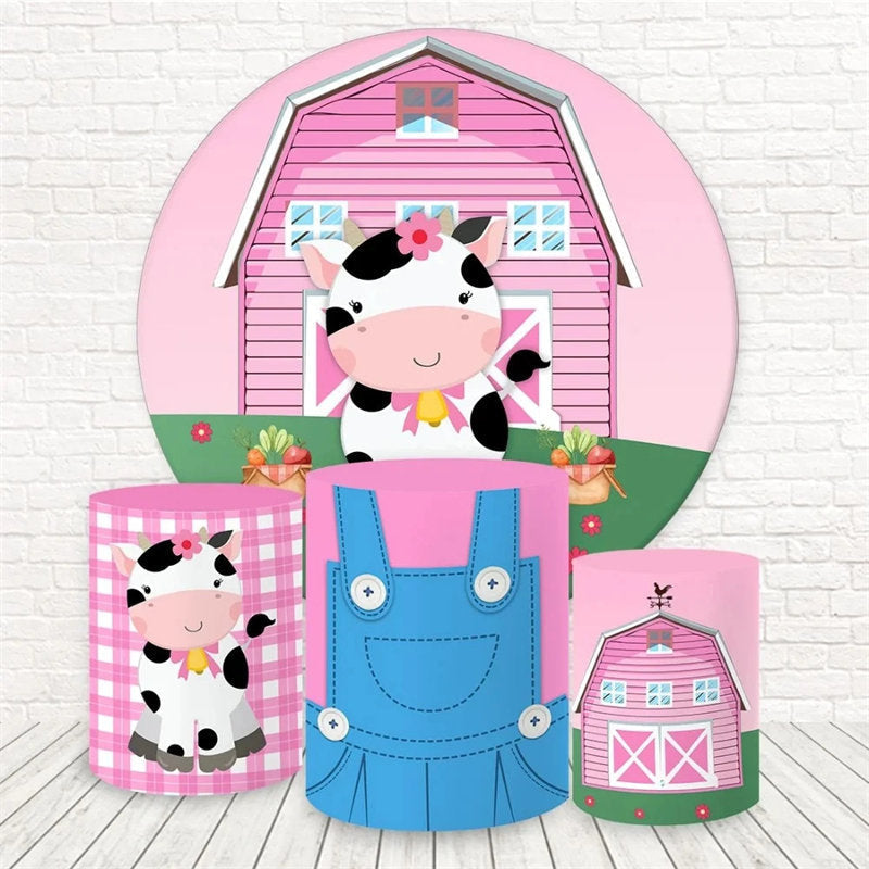 Lofaris Pink Farm Cute Cow Round Backdrop Kit For Baby Shower