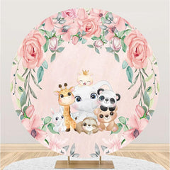 Lofaris Pink Floral And Animal Baby Shower For Circle Backdrop