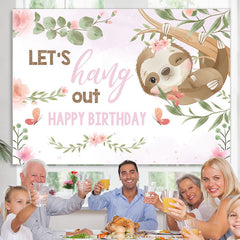 Lofaris Pink Floral And Animal Lets Hang Out Birthday Backdrop