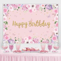 Lofaris Pink Floral And Butterfly Birthday Backdrop For Girl