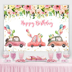 Lofaris Pink Floral And Car Party Parade Birthday Backdrop