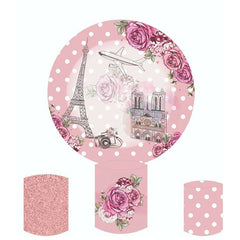 Lofaris Pink Floral And Eiffel Tower Round Birthday Backdrop Kit
