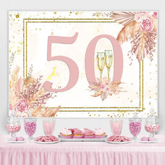 Lofaris Pink Floral And Glitter Happy 50Th Birthday Backdrop