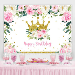 Lofaris Pink Floral and Golden Crown Happy Backdrop for Girl