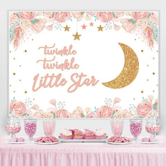 Lofaris Pink Floral And Golden Moon Stars Backdrop For Children