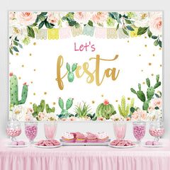 Lofaris Pink Floral And Green Cactus Girls Birthday Backdrop