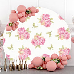 Lofaris Pink Floral And Green Leaves Round Girls Birthday Backdorp