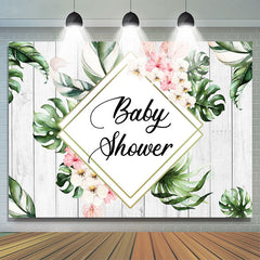 Lofaris Pink Floral And Green Leaves Wood Baby Shower Backdrop