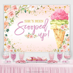 Lofaris Pink Floral And Ice Cream Glitter Happy Birthday Backdrop