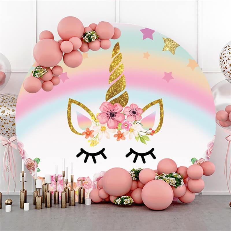 Lofaris Pink Floral And Unicorn Round Baby Shower Backdrop