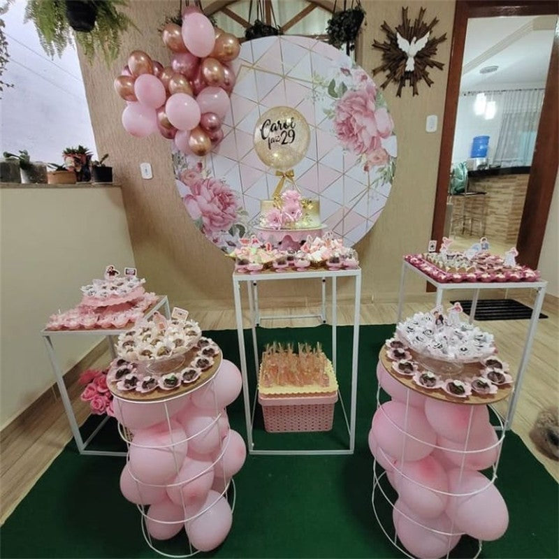 Lofaris Pink Floral And White Round Birthday Party Backdorp