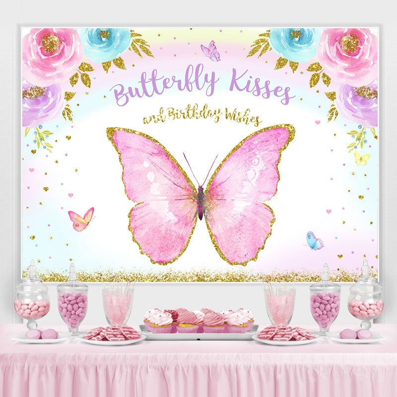 Pink Floral Butterfly Happy Birthday Party Backdrop – Lofaris