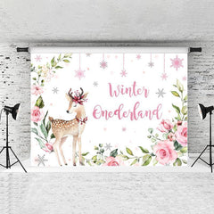 Lofaris Pink Floral Elk Winter Onederland Birthday Backdrops