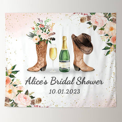 Lofaris Pink Floral Glitter Boots And Bubbly Bridal Shower Backdrop