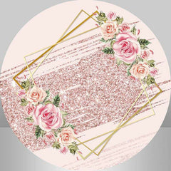 Lofaris Pink Floral Glitter Circle Girls Birthday Backdrop