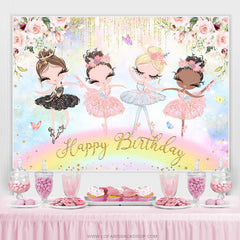 Lofaris Pink Floral Glitter Dance Girl Happy Birthday Backdrop