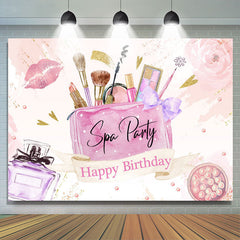 Lofaris Pink Floral Gold Glitter Spa Party Happy Birthday Backdrop