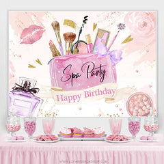 Lofaris Pink Floral Gold Glitter Spa Party Happy Birthday Backdrop