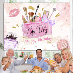 Lofaris Pink Floral Gold Glitter Spa Party Happy Birthday Backdrop