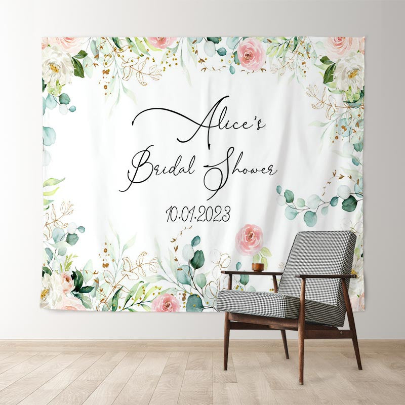 Lofaris Pink Floral Green Leaf Boho Theme Bridal Shower Backdrop