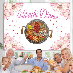 Lofaris Pink Floral Hibachi Dinner Themed Birthday Backdrop