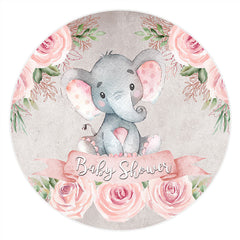 Lofaris Pink Floral Little Elephant Round Baby Shower Backdrop