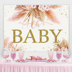 Lofaris Pink Floral Oh Baby Gold Glitter Shower Party Backdrop