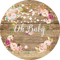 Lofaris Pink Floral Oh Baby Round Wooden Shower Backdrop