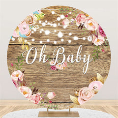 Lofaris Pink Floral Oh Baby Round Wooden Shower Backdrop