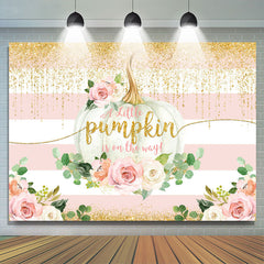 Lofaris Pink Floral Pumpkin Is On The Way Baby Shower Backdrop