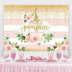 Lofaris Pink Floral Pumpkin Is On The Way Baby Shower Backdrop