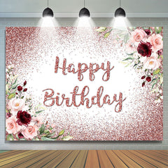 Lofaris Pink Floral Red Glitter Backdrop For Happy Birthday