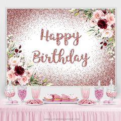 Lofaris Pink Floral Red Glitter Backdrop For Happy Birthday