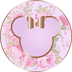 Lofaris Pink Floral Round Cartoon Mouse Purple Birthday Backdrop
