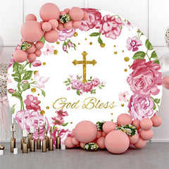 Lofaris Pink Floral Round Gold Glitter Baby Shower Backdrop