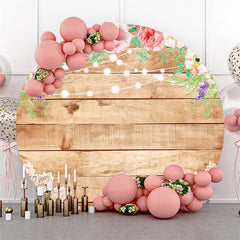 Lofaris Pink Floral Round Wood Backdrop For Happy Birthday