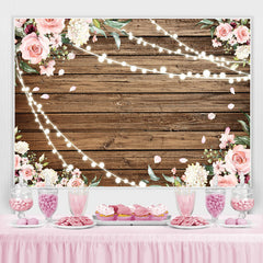 Lofaris Pink Floral With Light Wood Baby Girls Shower Backdrop