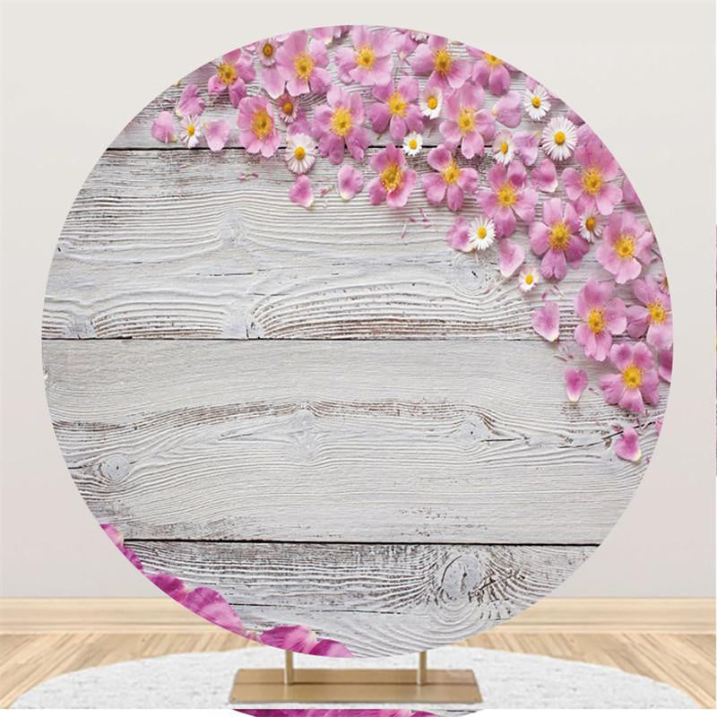 Lofaris Pink Floral With Simple Custom Round Grey Wood Backdrop