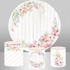 Lofaris Pink Floral With White Wood Round Birthday Backdrop