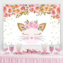 Lofaris Pink Flower And Cat Happy Birthday Backdrop For Girl