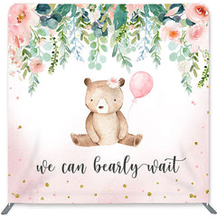 Lofaris Pink Flower Bear Double-Sided Backdrop for Baby Shower