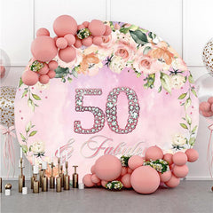 Lofaris Pink Flower Circle Happy 50th Birthday Party Backdrop