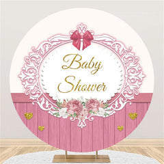 Lofaris Pink Flower Stripe Wooden Baby Shower Round Backdrop