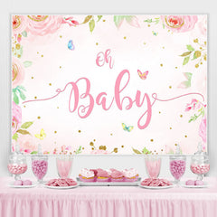 Lofaris Pink Flowers Butterfly Baby Shower Backdrop For Girl