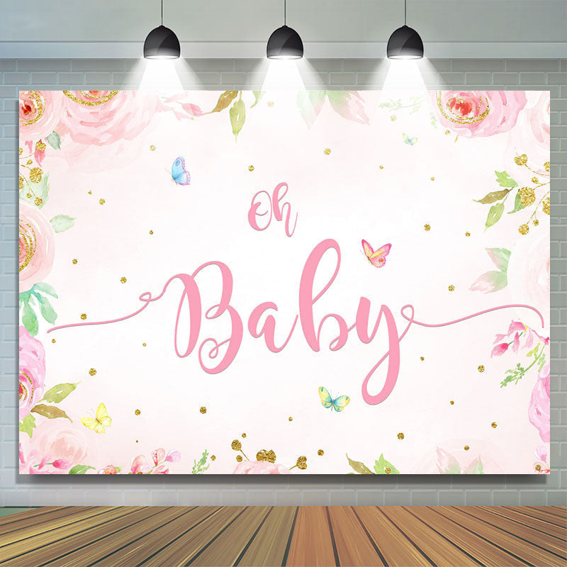 Lofaris Pink Flowers Butterfly Baby Shower Backdrop For Girl