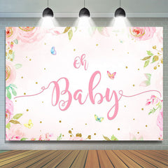 Lofaris Pink Flowers Butterfly Baby Shower Backdrop For Girl