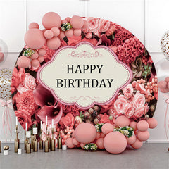 Lofaris Pink Flowers Happy Birthday Circle Backdrop For Girl