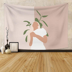 Lofaris Pink Girl And Leaves Pattern Still Life Wall Tapestry