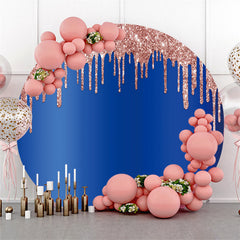 Lofaris Pink Glitter And Dark Blue Round Birthday Backdrop